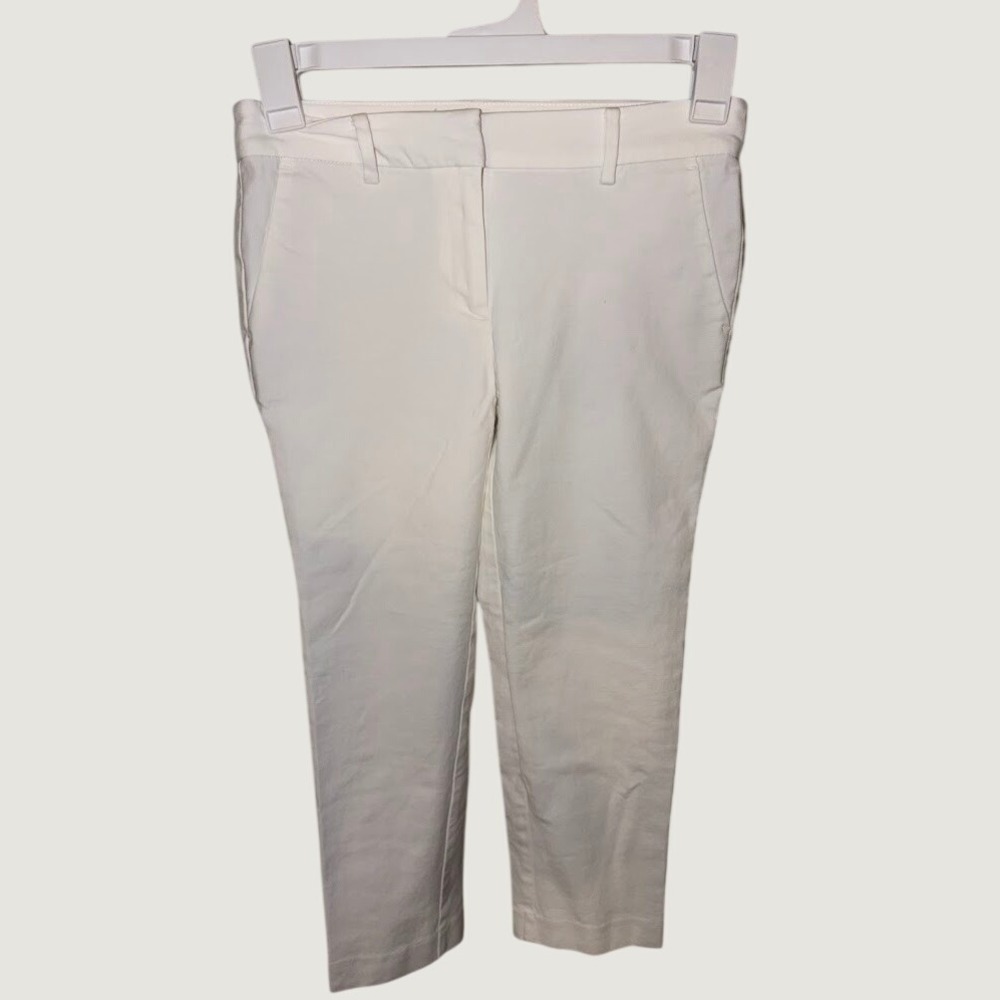 LOFT Womens White Ankle Pants Size 2P Petite Dress Trousers Stretch Cotton H0296